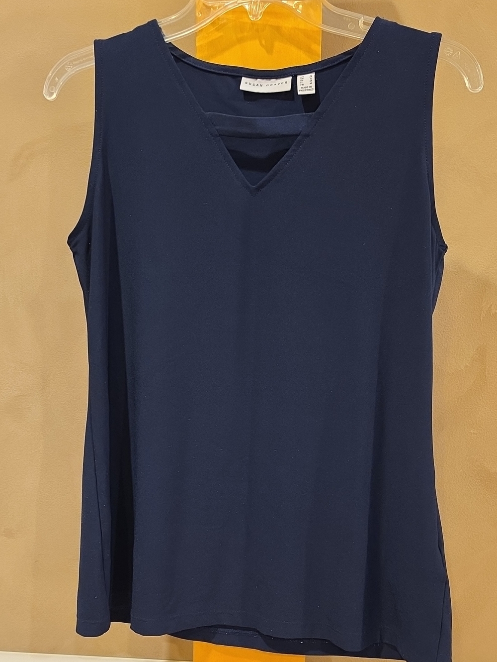 Susan Graver Navy V-Neck  Sleeveless Top Sz S
